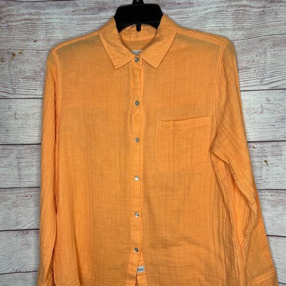 Rails Ellis Orange Papaya Button Down Cotton Gauze Long Sleeve Shirt Size Small - Picture 12 of 12